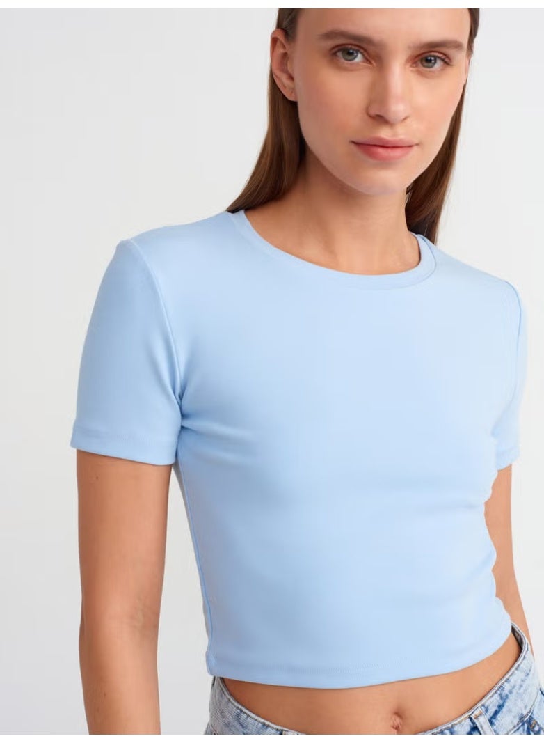 Dilvin 30124 Crop T-Shirt-Blue - Image 3